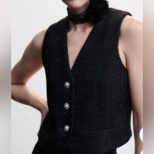 JASON WU Black Metallic Tweed Jewel Button Vest | Size Medium